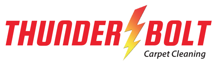 The logo for thunder bolt carpet cleaning has a lightning bolt on it.