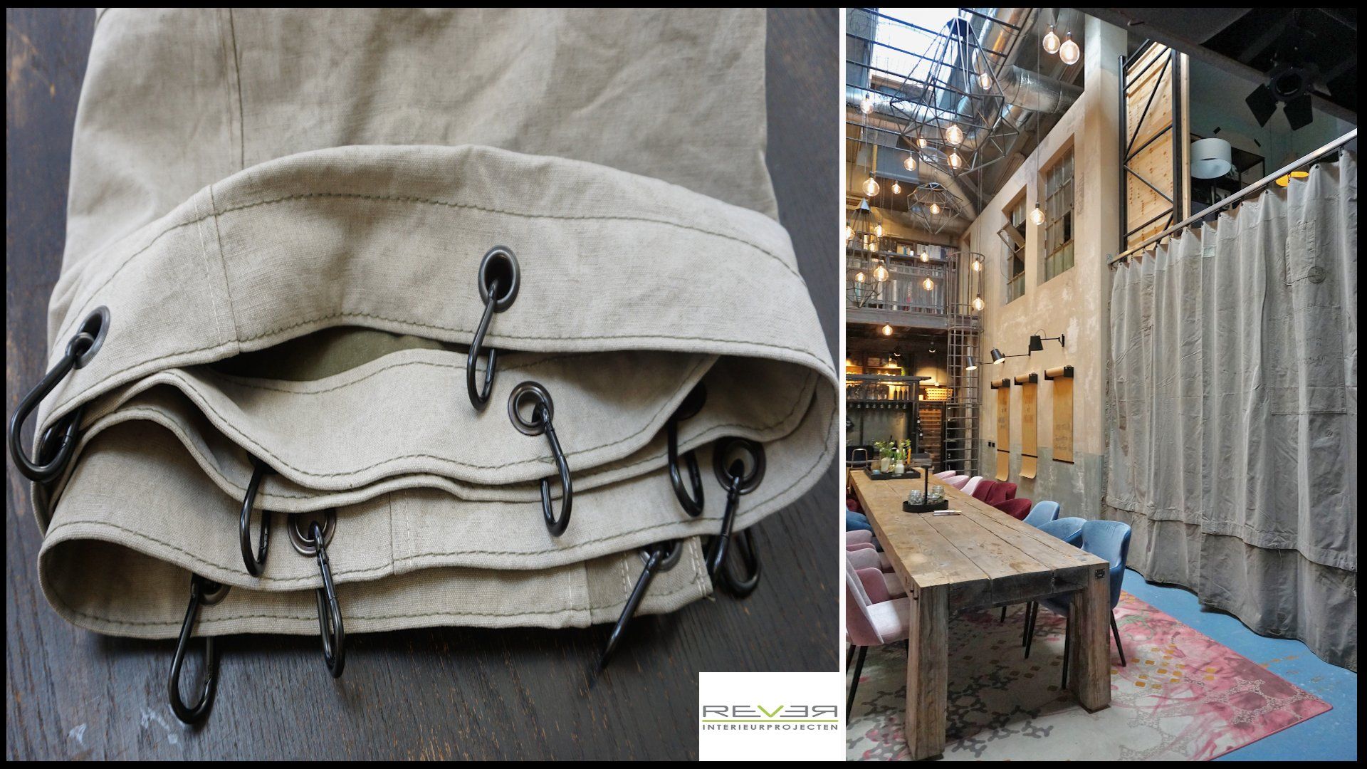 tocht gordijn - gerecycled canvas gordijn - scheidingsgordijn - tentdoek gordijn