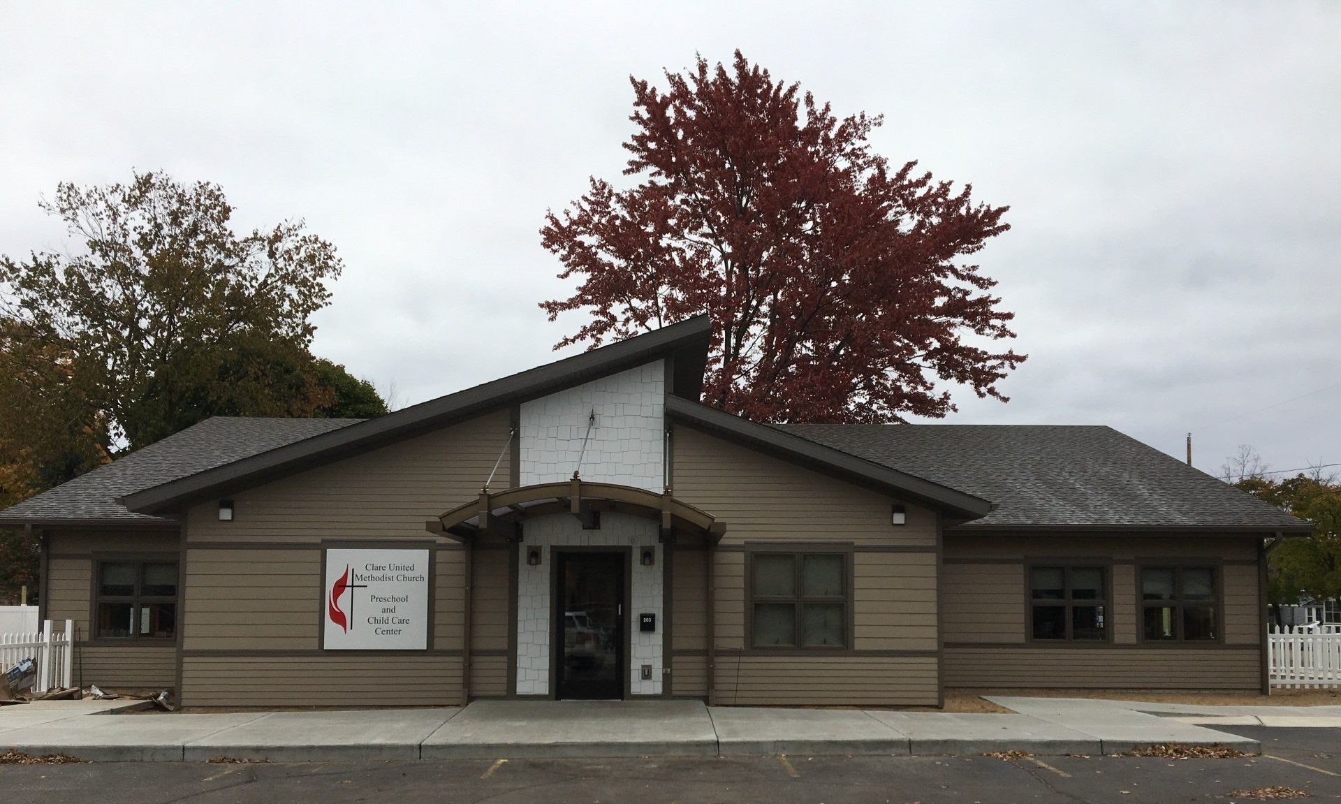 Clare United Methodist Church Preschool and Child Care exterior, downtown Clare MI