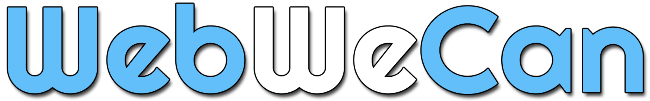 לוגו כחול לבן עבור webwecan על רקע לבן