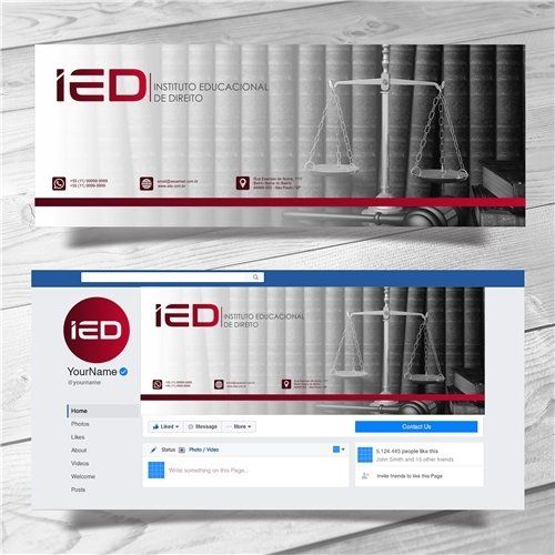 Uma capa do Facebook para um escritório de advocacia com uma balança da justiça estampada.