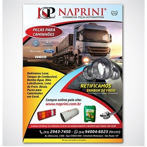 Um panfleto de uma empresa chamada naprint mostra um caminhão na capa.