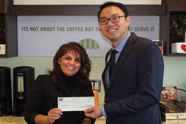 Cheque Presentation to Wayne's Cup by Meridian Credit Union