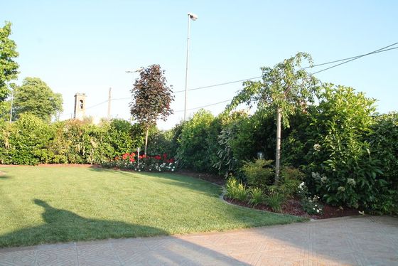 giardino interno di una villa con fiori e alberi