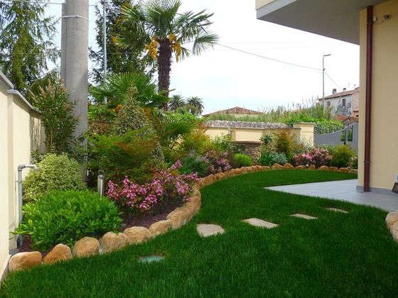 aiuola con piante e alberi in villa con giardino