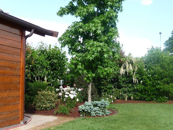 capanno degli attrezzi di una villa con giardino