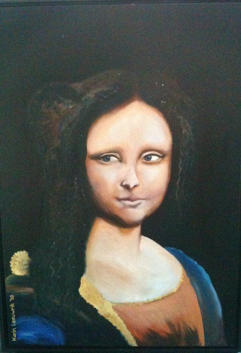 Portretschilderij van een persoon met een bleek gezicht, donker haar en een blauw-gouden gewaad op een donkere achtergrond.