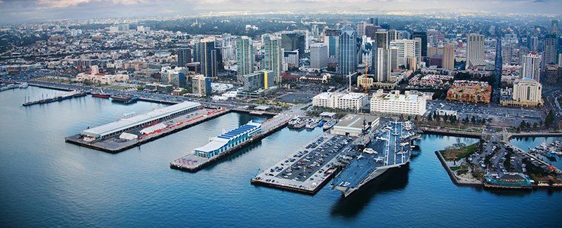 An aerial view of San Diego Bay.