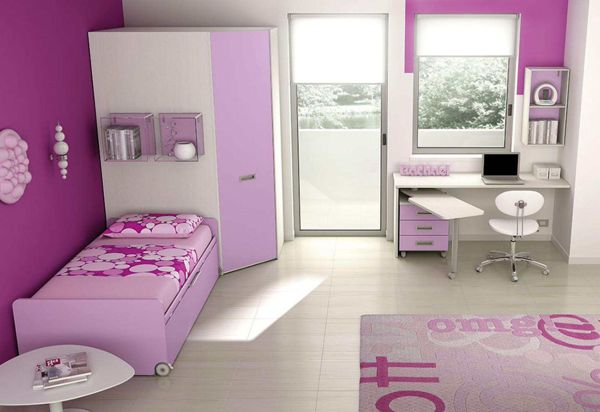 cameretta per bambina con arredi lilla