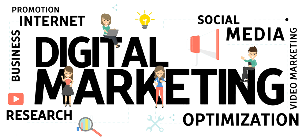The word digital marketing is surrounded by other words.