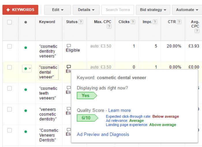 A screenshot of a google ad preview and diagnosis page