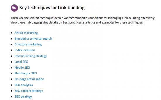 A screenshot of a website that says key techniques for link building