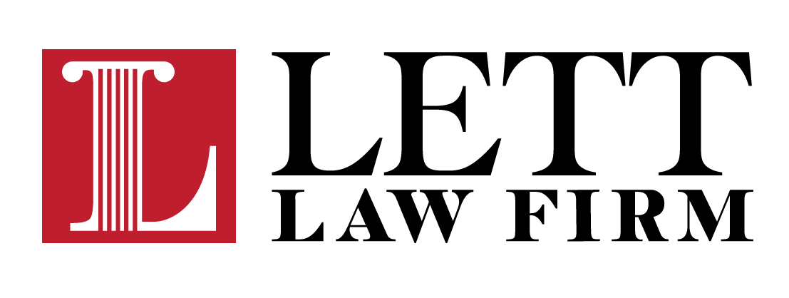 The logo for lett law firm is red and black.