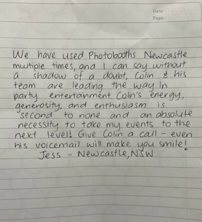 Thank you note from a happy customer