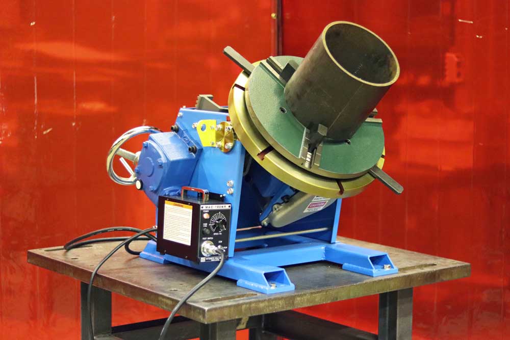 PS-3F Benchtop Welding Positioner Shown with Optional MAC WP-400 Welding Chuck holding a workpiece. PS-3F Benchtop Welding Positioner Shown with Optional MAC WP-400 Welding Chuck holding a workpiece.
