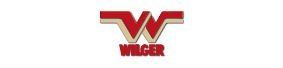 A red and white logo for wager on a white background