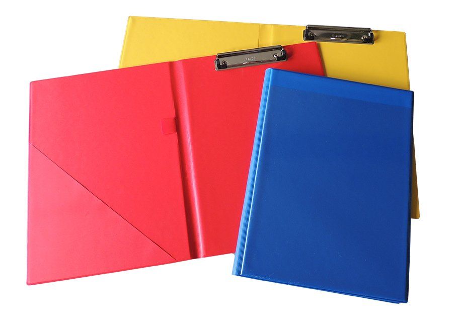 Klemmmappen mit Metallklemme und mit Folientasche für Papiere