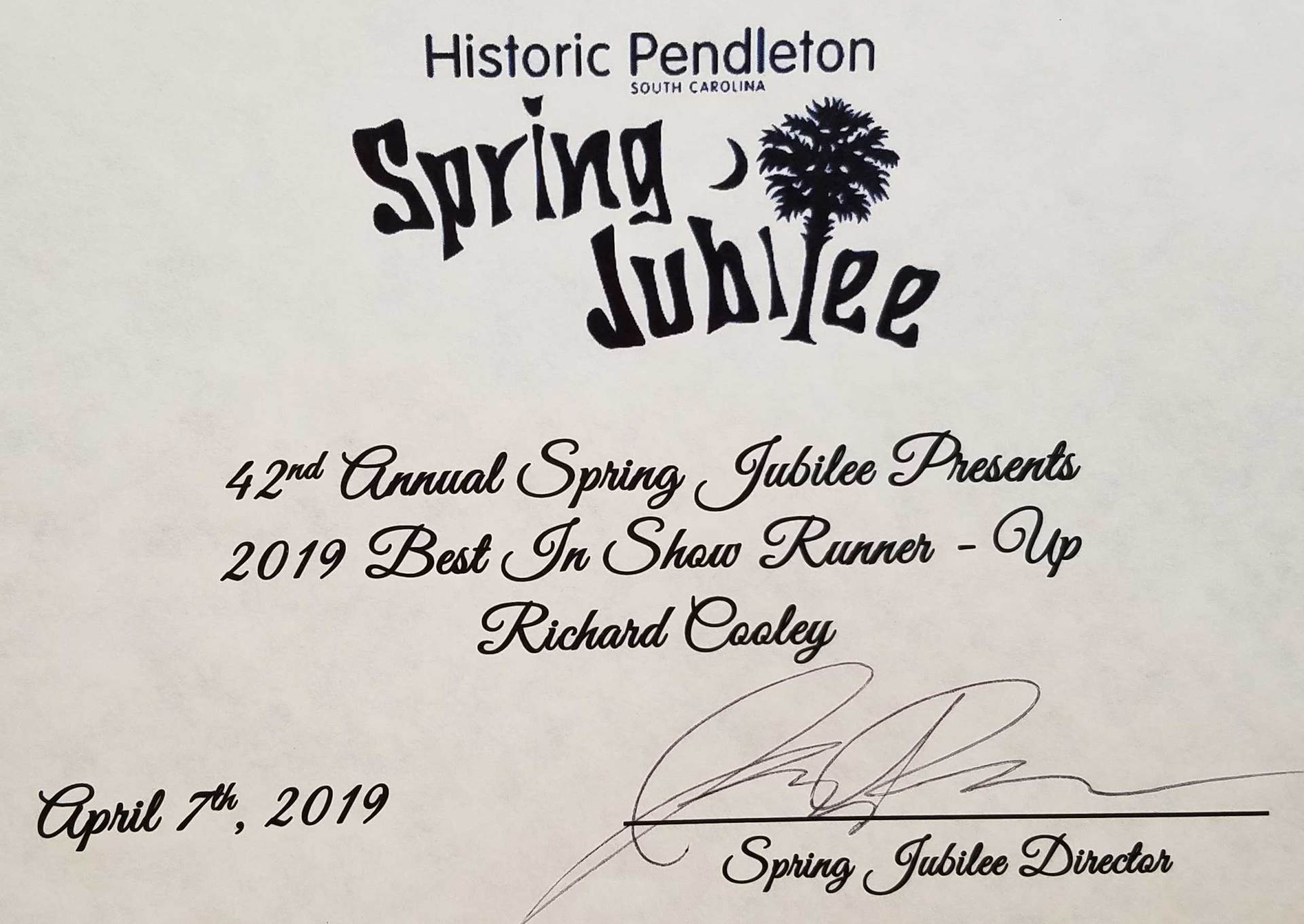 South Carolina Spring Jubilee Award 2019 Runner Up