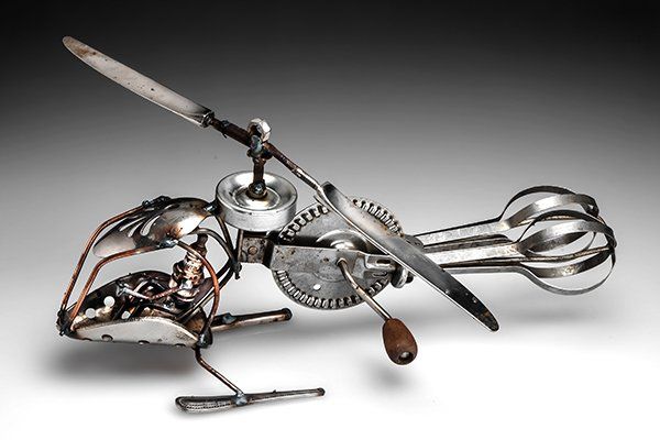 Sparkplug Sculpture of Helicopter