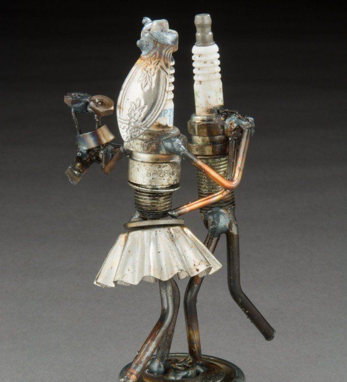 Sparkplug Sculpture of Bride and Groom Dancing