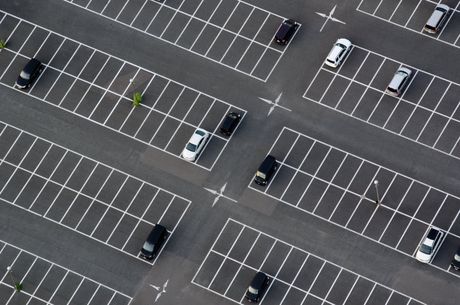 a huge parking lot with markings