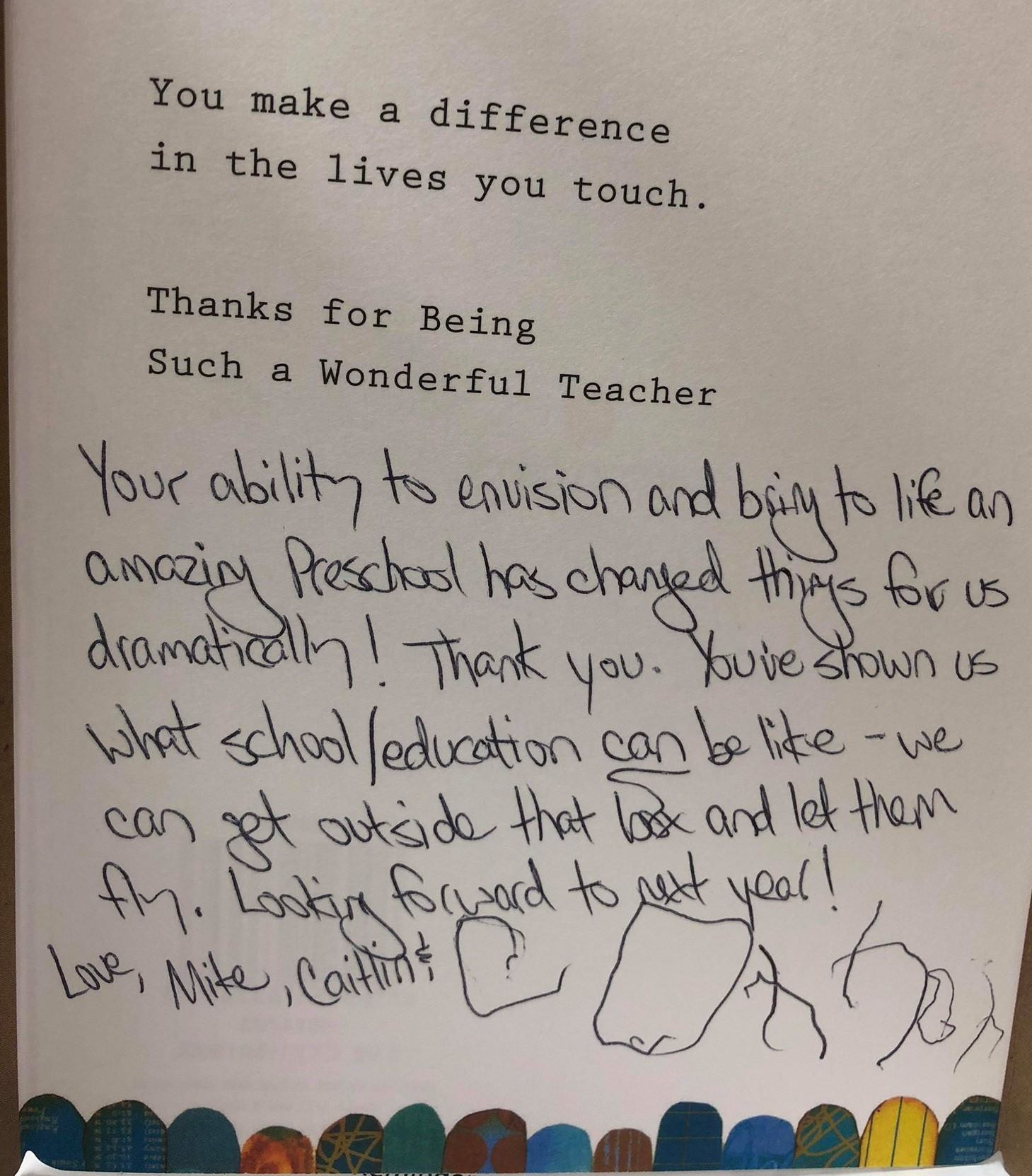 A note that says you make a difference in the lives you touch