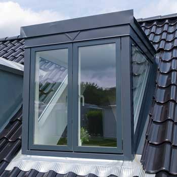 Modern design vertical roof window with black tiles
