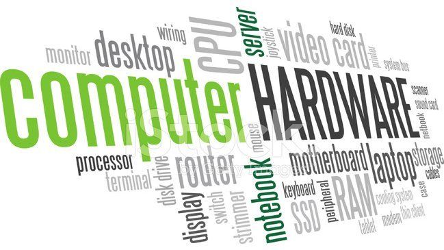A computer hardware word cloud on a white background