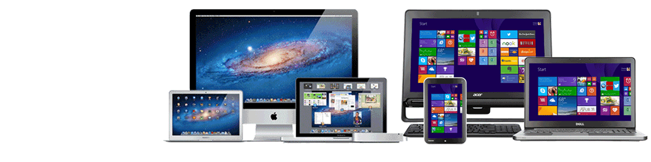A group of electronic devices including a laptop and a tablet