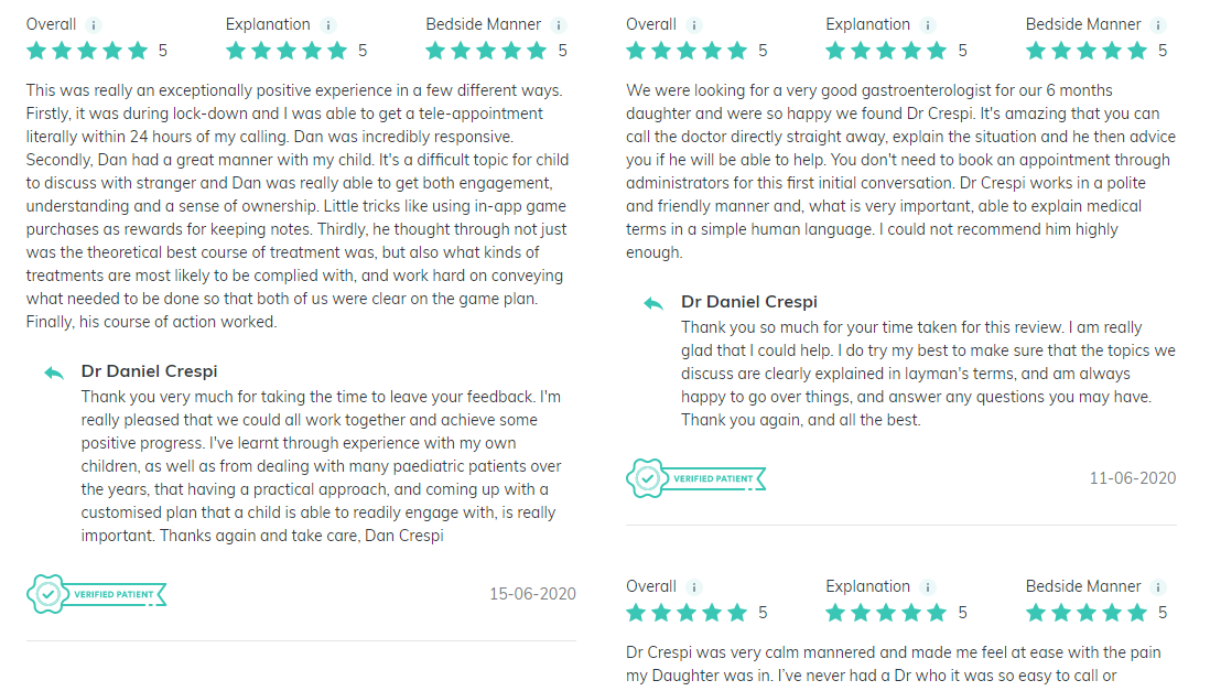 Doctify reviews Dr Daniel Crespi Paediatric Gastroenterologist