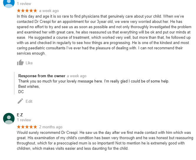 5 star reviews for Dr Daniel Crespi gastroenterologist