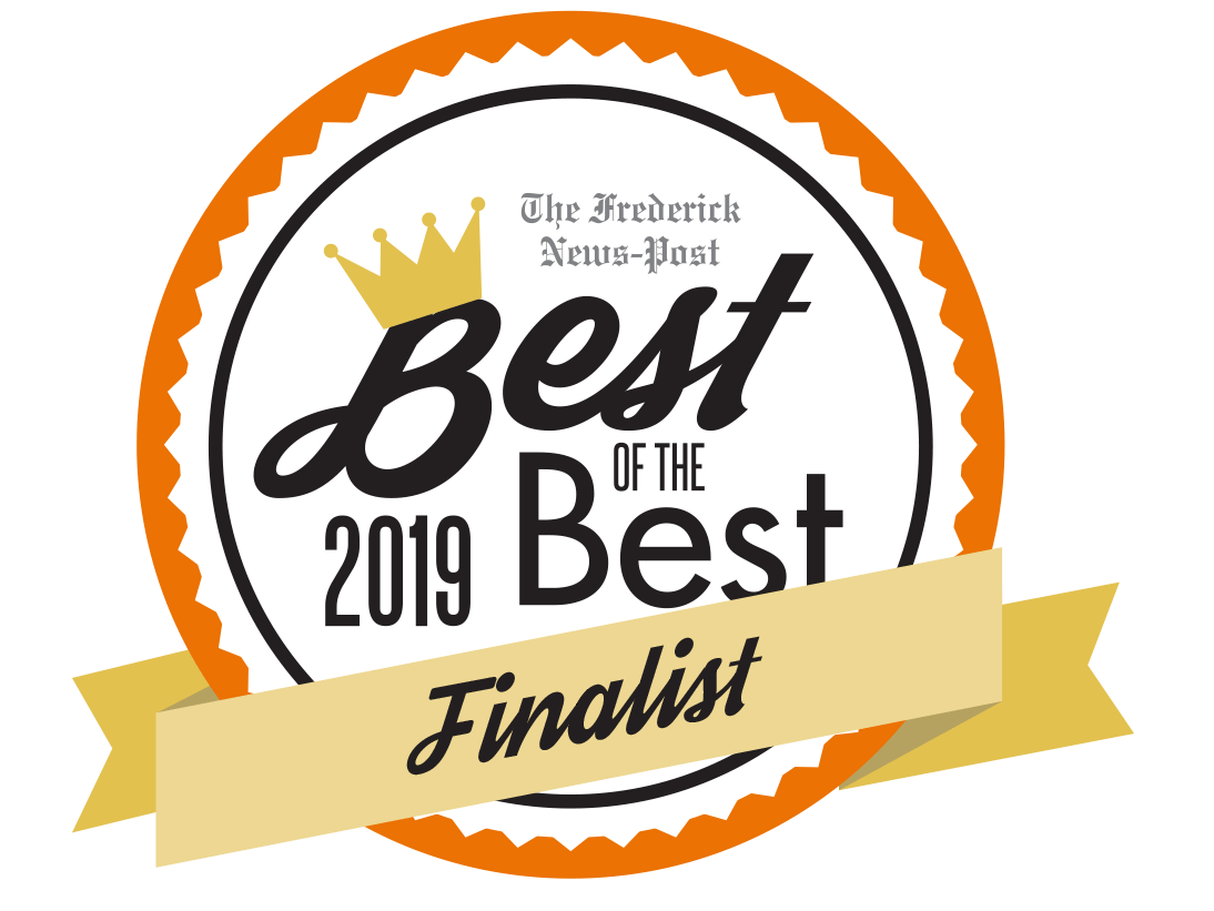 The Frederick News-Post Best of the Best 2019 finalist badge in black, white, orange, and gold.