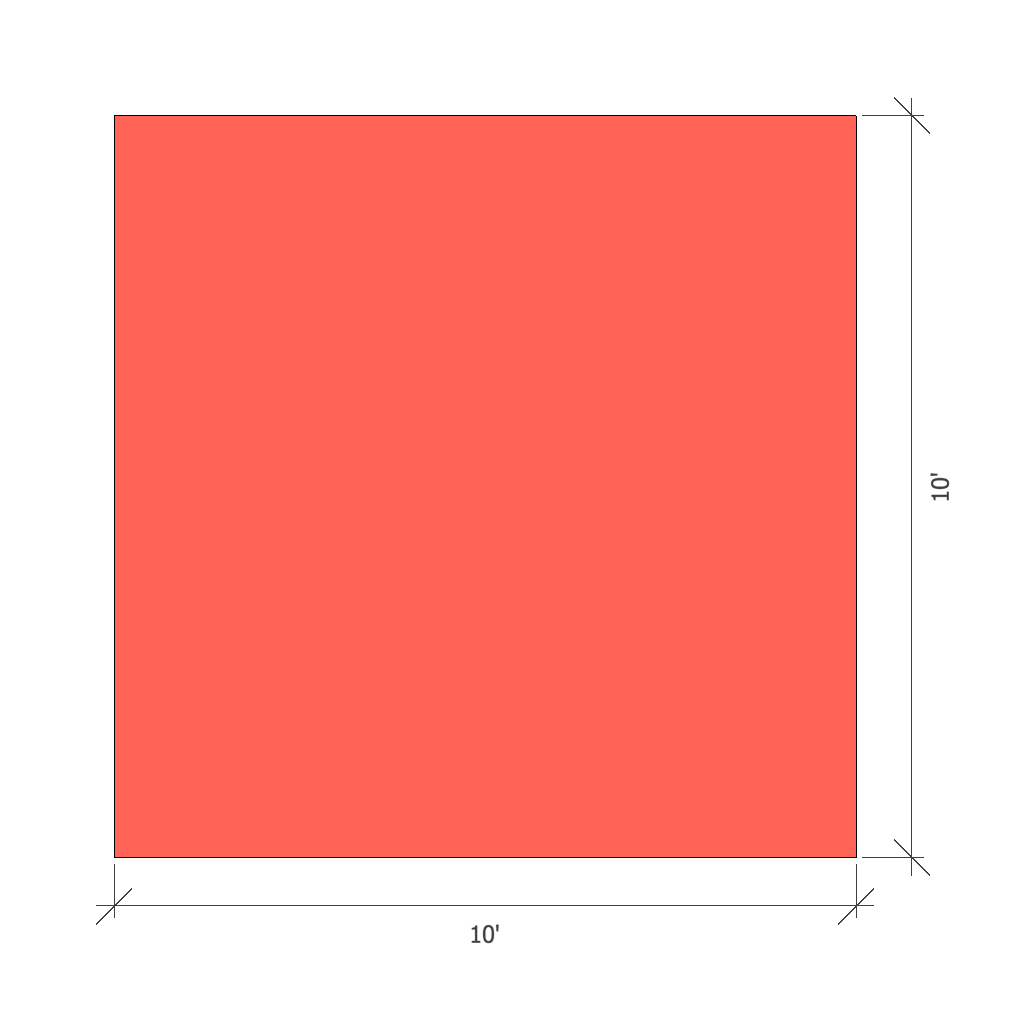 an image of a ten foot by ten foot square or one hundred square feet