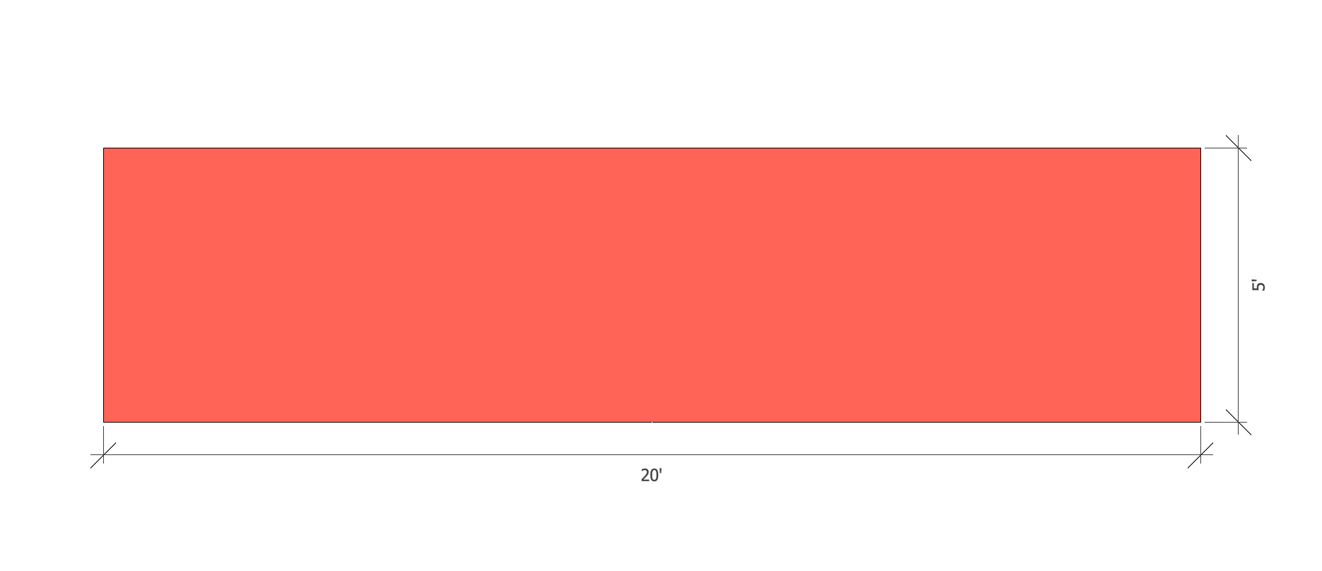 an image of a rectangle with base of twenty and side of five or one hundred square feet