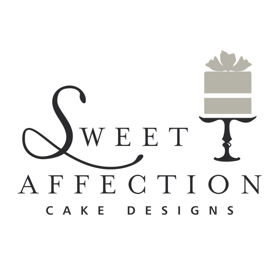 The logo for sweet affection cake designs shows a cake on a cake stand.
