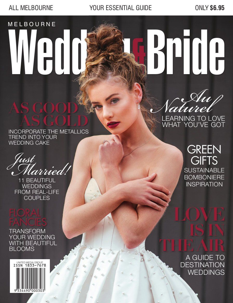 A woman in a wedding dress is on the cover of a magazine.