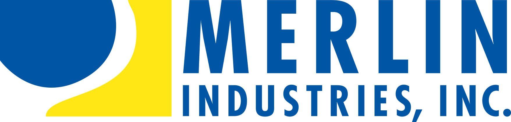 Merlin Industries, Inc. logo with blue text and a blue and yellow graphic.