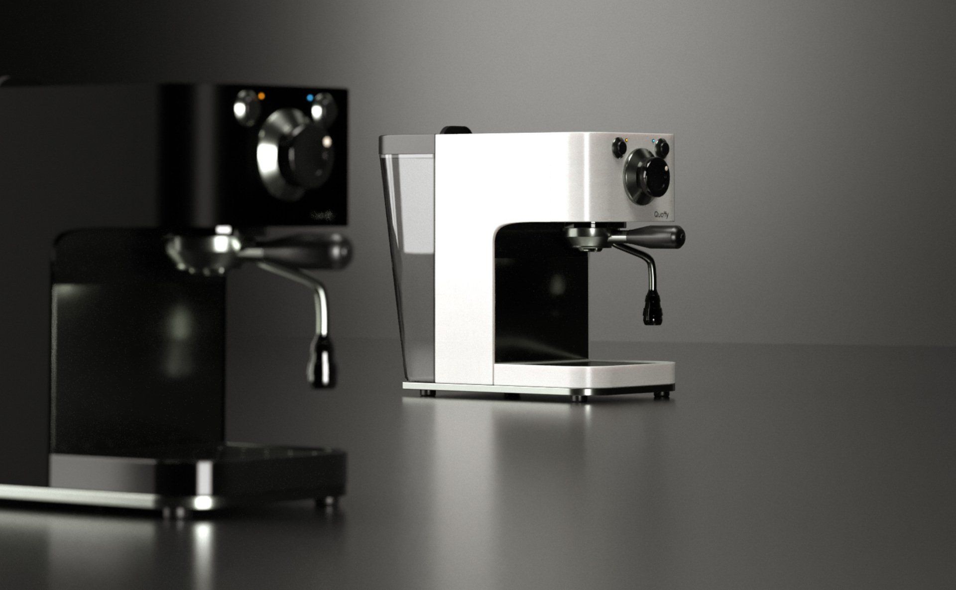 a black and white coffee maker on a table