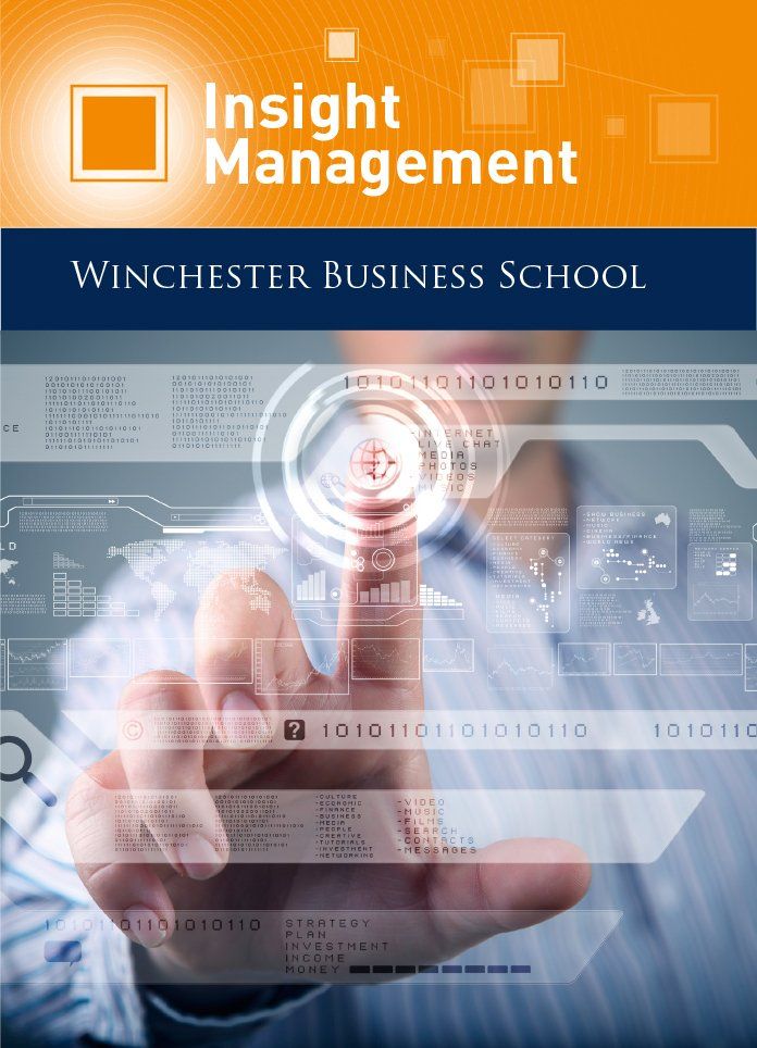 A man pressing a button on a screen that says insight management