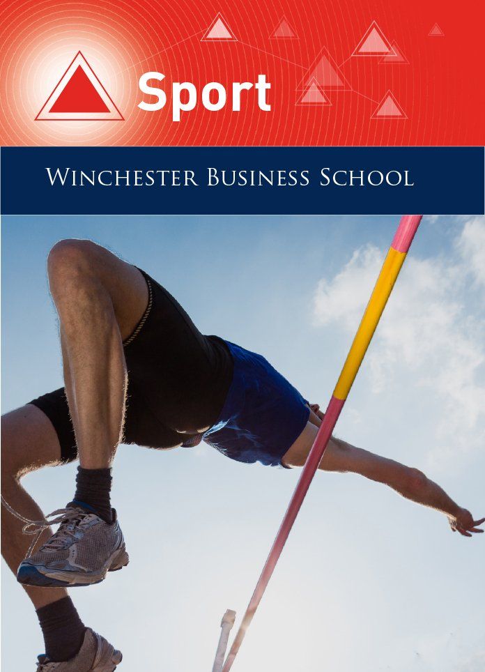 A poster for the winchester business school shows a man doing high jump.
