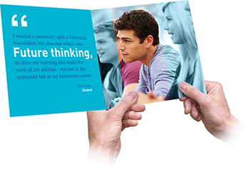 Someone is holding a card that says future thinking
