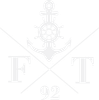 Ein weißes Logo mit einem Anker und einem Steuerrad auf weißem Hintergrund.