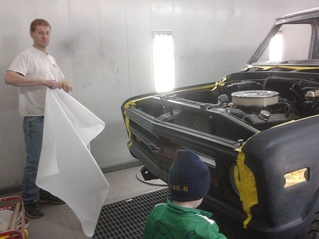 Truck getting painted - Auto body shop in Springfield, MA