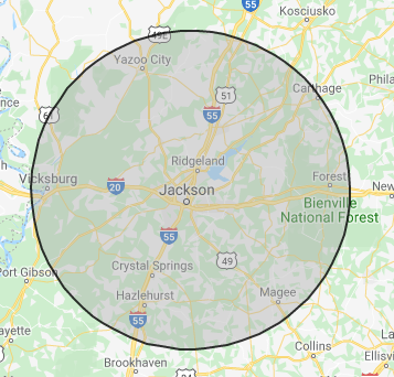 A map of jackson , virginia with a circle around it.