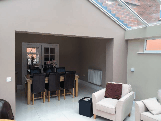 A garage converted into a dining room