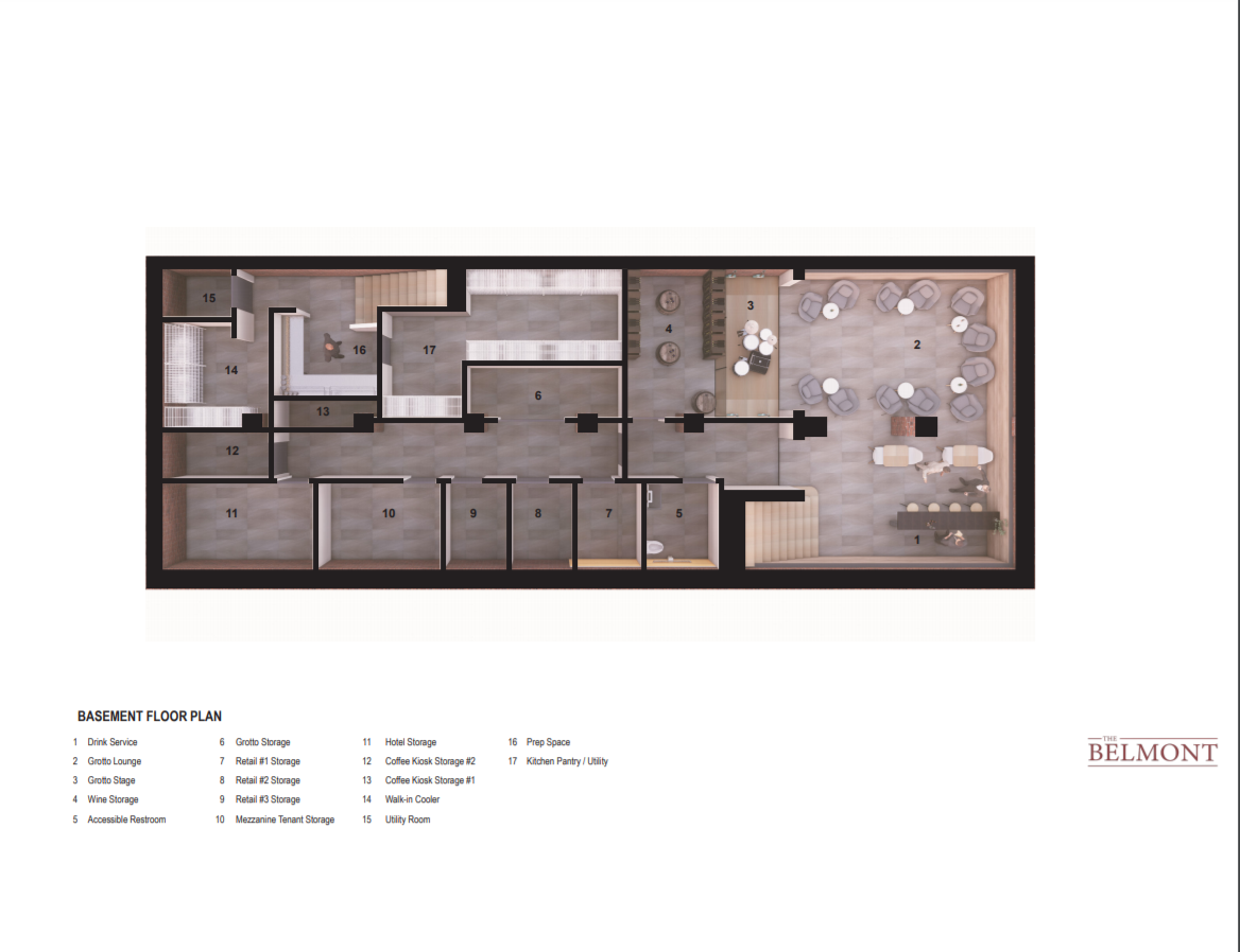 A floor plan of a room with a lot of furniture.