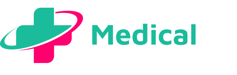 Medical logo with teal and pink medical cross icon and the word “Medical” in teal text