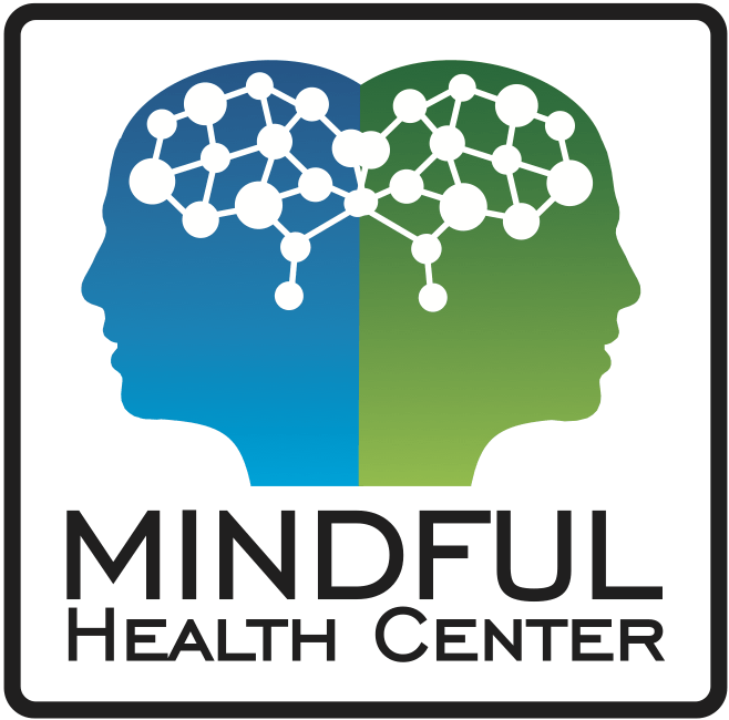 A logo for mindful health center with two heads and a brain
