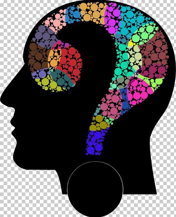 A silhouette of a head with a question mark in the middle