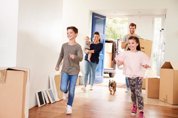 family running into house